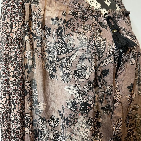 Free People Hendrix Floral Boho Sheer Peasant Blouse medium off shoulder Hippie - Picture 5 of 8
